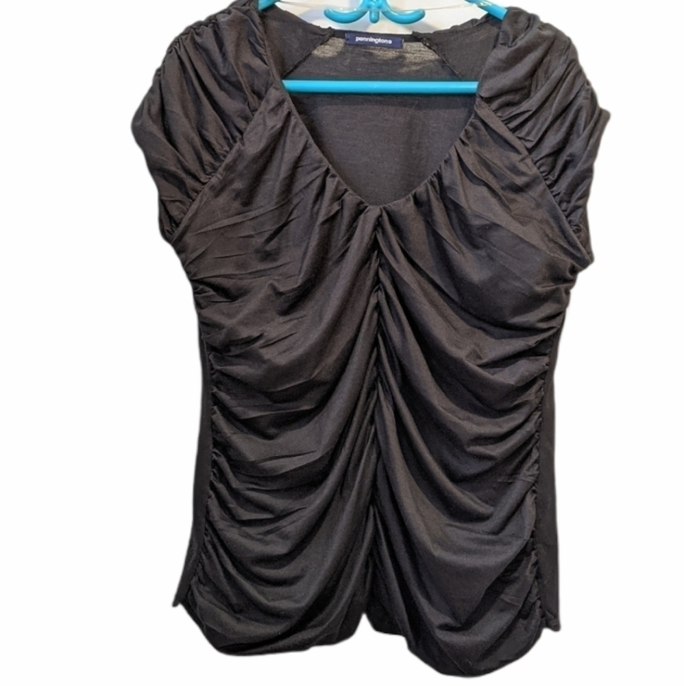 2/$20 Penningtons Black Ruched T-Shirt Size X